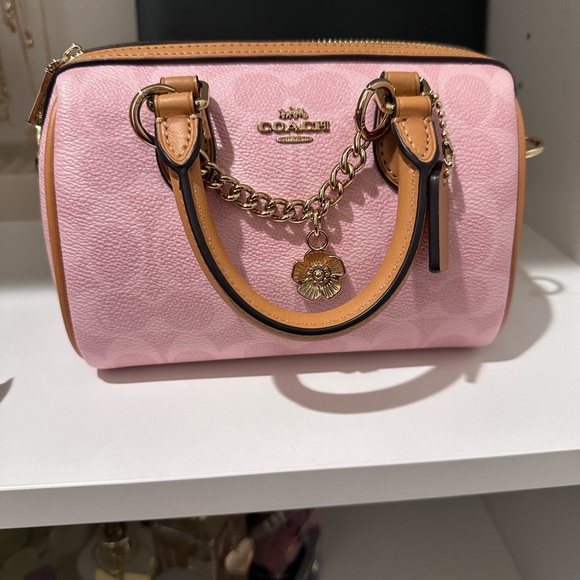 Coach Pink Signature Mini Satchel with Tan Trim and Gold Hardware - Picture 3 of 6